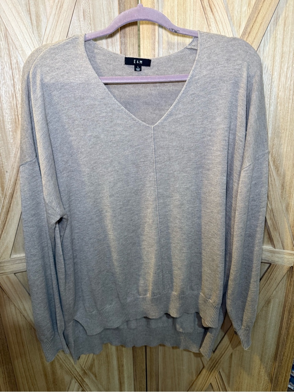 E&M Taupe V-Neck Women's Sweater